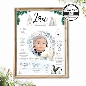 Compleanno del lastrone di ghiaccio, poster personalizzato per bambini sul tema dell'inverno.