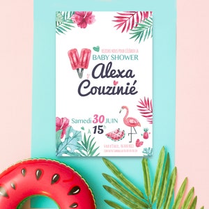 12 invitations baby shower tropical imprimés sur papier haut de gamme type fine art - Omade