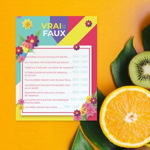 Baby Shower - Cartes de jeux baby shower, Jeux baby shower, jeux Vrai ou Faux, Été tropical