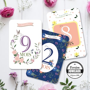 Carte étape bébé - Cartes étapes - Première année de bébé - thème fleurs - impression  papier haut de gamme