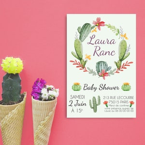 Invitation baby shower - 12 Invitations baby shower - Baby shower invitation - Cactus - Impression haut de gamme