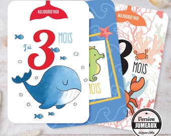 Carte Etape Bébé en France, thème animaux de la mer pour futur petit marin !