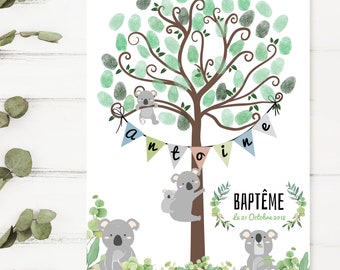 Arbre à empreintes Baptême - Arbre empreintes anniversaire - Arbre à empreintes baby shower koala