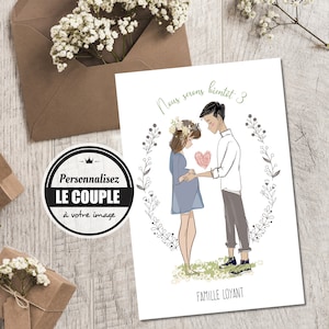 Carte personnalisée à l'image de votre couple pour annoncer votre grossesse.