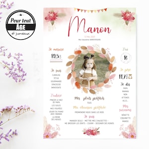 Personalisiertes Geburtstags- und Taufplakat zum Thema Trockenblumen für einen ländlichen Geist.
