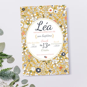 Faire part baptême liberty, cartons d'invitation Baptême de votre enfant, bébé - Thème liberty - fleurs - impression professionnelle