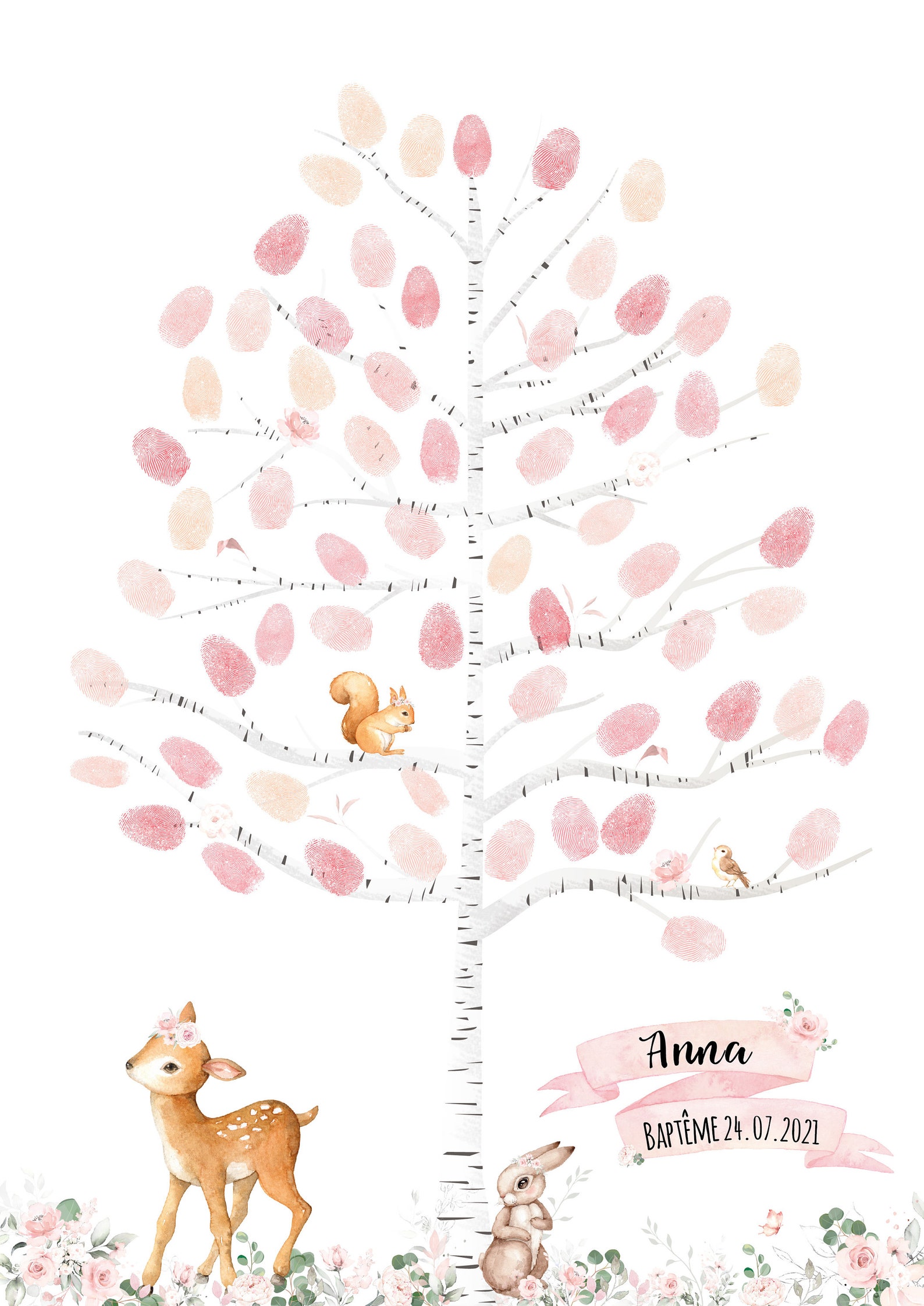 Arbre à empreintes pour Baptême anniversaire