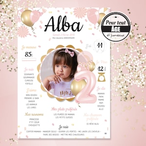 Affiche anniversaire fille 1 an thème Rose et Or par omade création