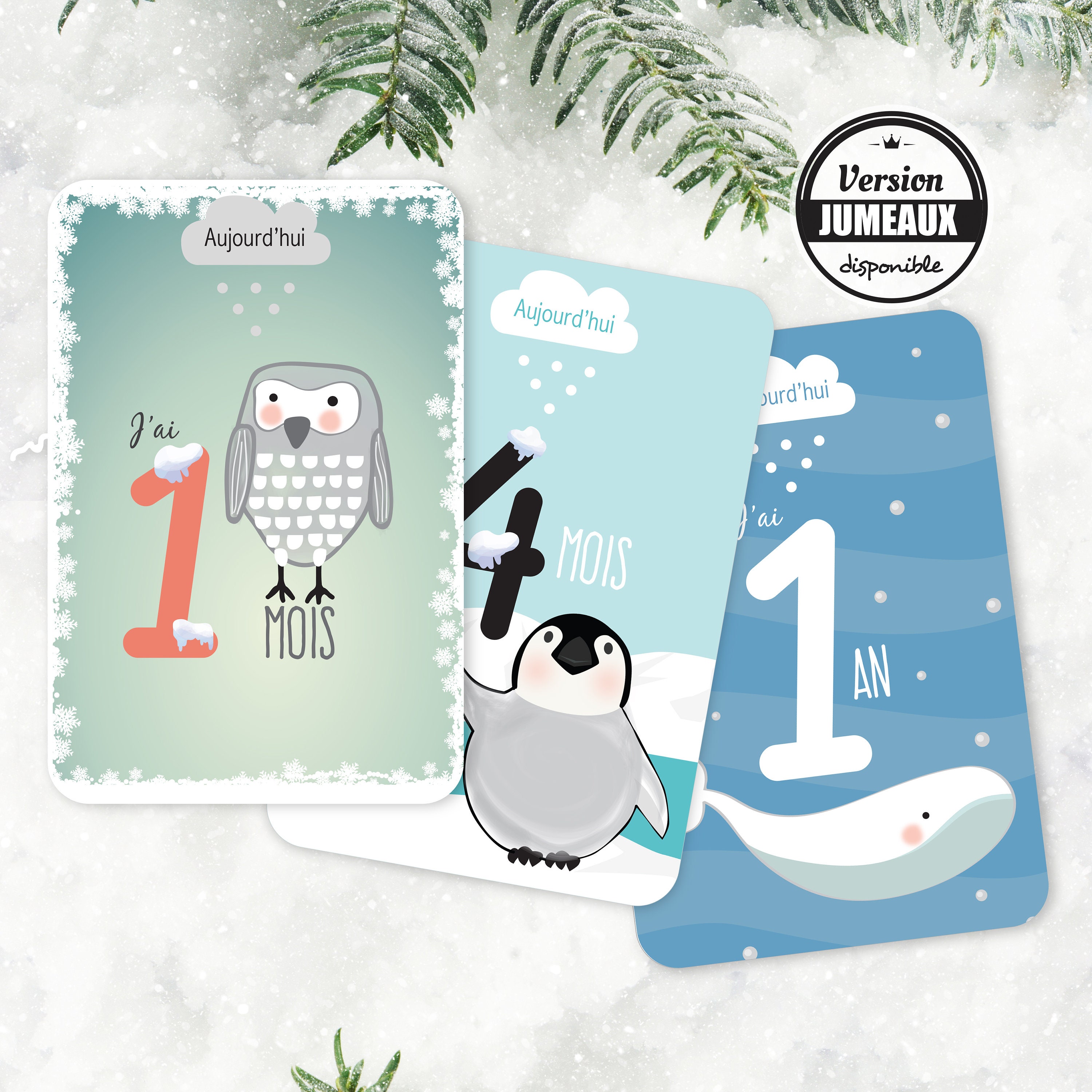Cartes Etapes De Bebe Au Theme Banquise Avec Ses Animaux Tels Etsy