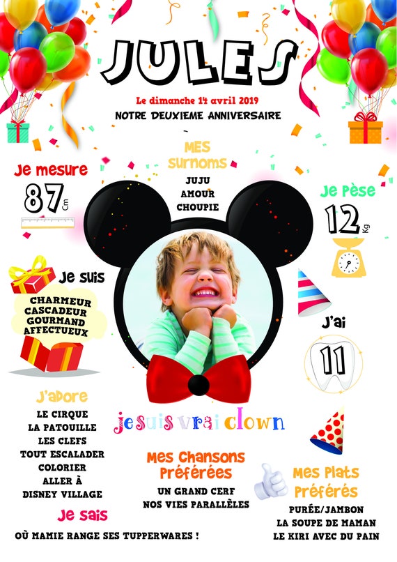 Affiche anniversaire garçon personnalisée festive avec ses ballons et  cadeaux. -  France