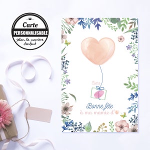 Fête des grands-mères - Cadeau mamie - Carte personnalisée pour mamie - cadeau personnalisé - mamie d'amour - Bonne fête mamie - Fleurs