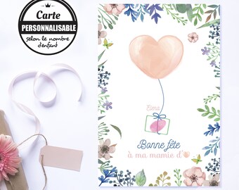 Dia da Vovó - Presente da Vovó - Cartão personalizado para a Vovó - Presente personalizado - Vovó amorosa - Feliz Dia da Vovó - Flores
