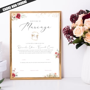Heiratsurkunde, personalisierte Vereinigung, Pfingstrosenthema. Ursprüngliches Zeugengeschenk.