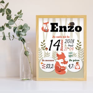 Affiche naissance personnalisée - Cadeau Naissance - Affiche Naissance - Cadeau bébé - Décoration chambre bébé - Affiche Renard