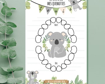 Cartão Baby Quenottes - Cartões de dentes de leite de bebê - Cartão de dentes de bebê - Cartão de bebê personalizado - tema Koala