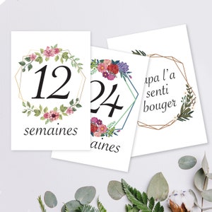 Tarjetas de etapa flores tema embarazo. Por Omade