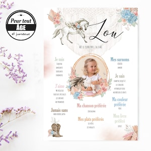 Personalisiertes Kindergeburtstagsplakat zum Thema Boho-Pferd, Pastell-Boho