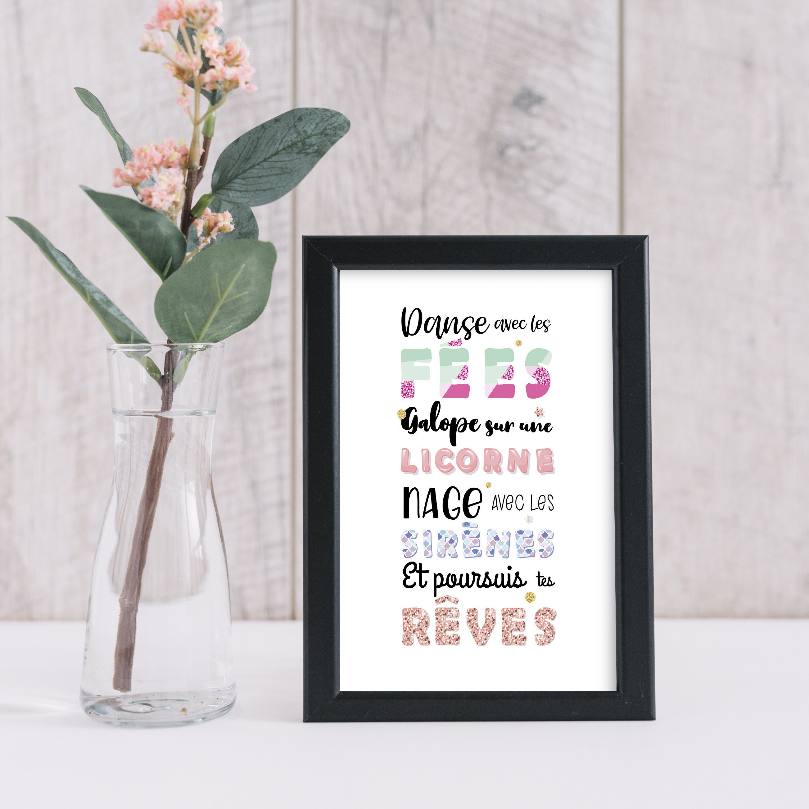 Affiche Décoration Chambre d'enfant Licorne et Fées.