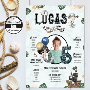 Original cartel de cumpleaños pirata para niños para personalizar