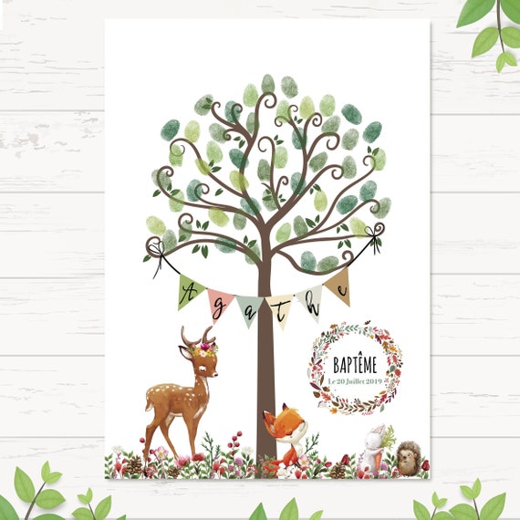 Tree Footprints Girl Or Forest Boy With His Fox His Deer And Etsy