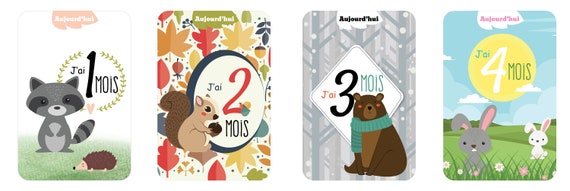 Cartes étapes bébé - 13 - 24 mois - 1 à 2 ans sur thème Animaux