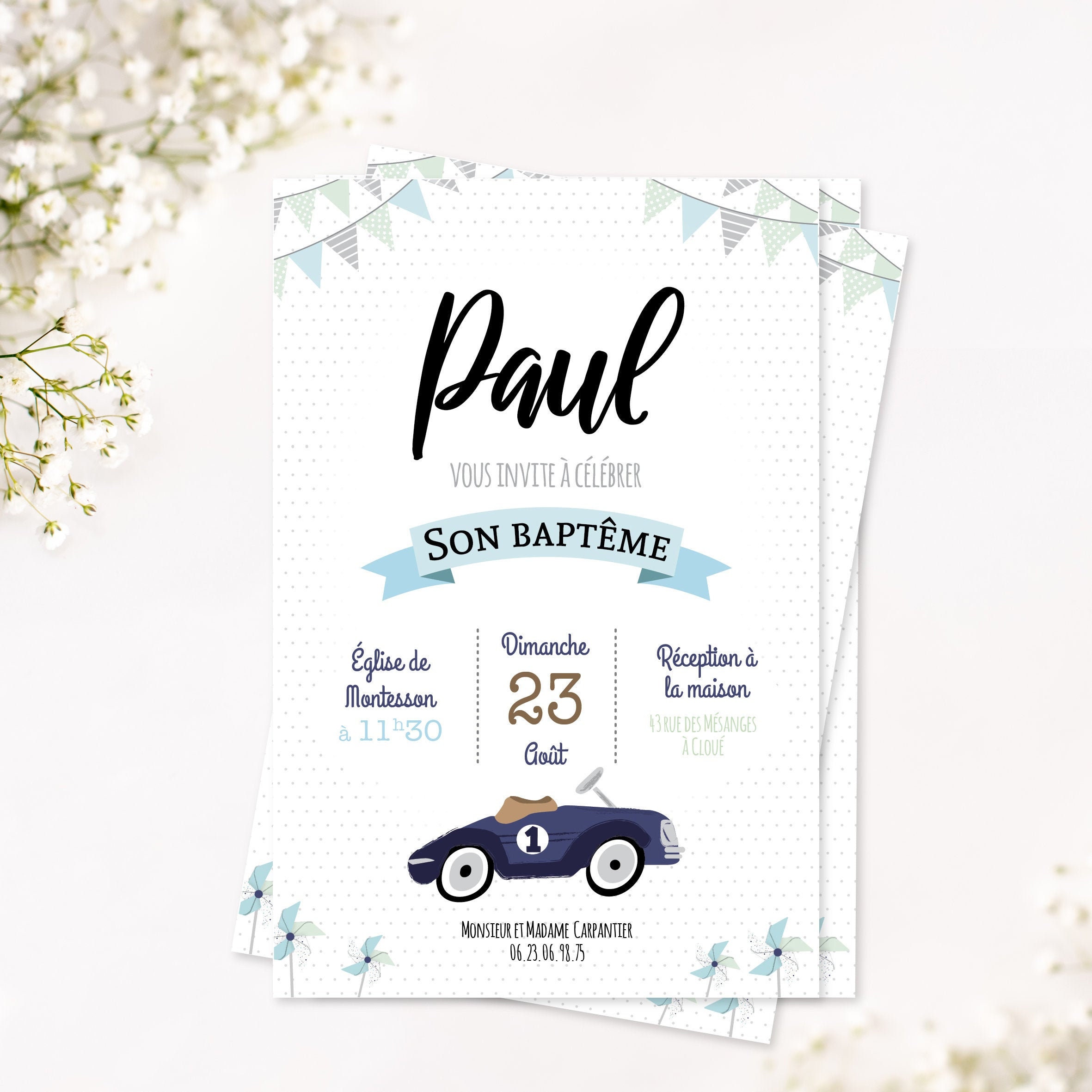 Carte d'invitation baptême ou anniversaire à gratter - sport