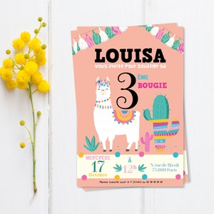 Invitation anniversaire fille - Lama - Carton invitation enfant - Carte Invitation anniversaire lama -  Papier haut de gamme