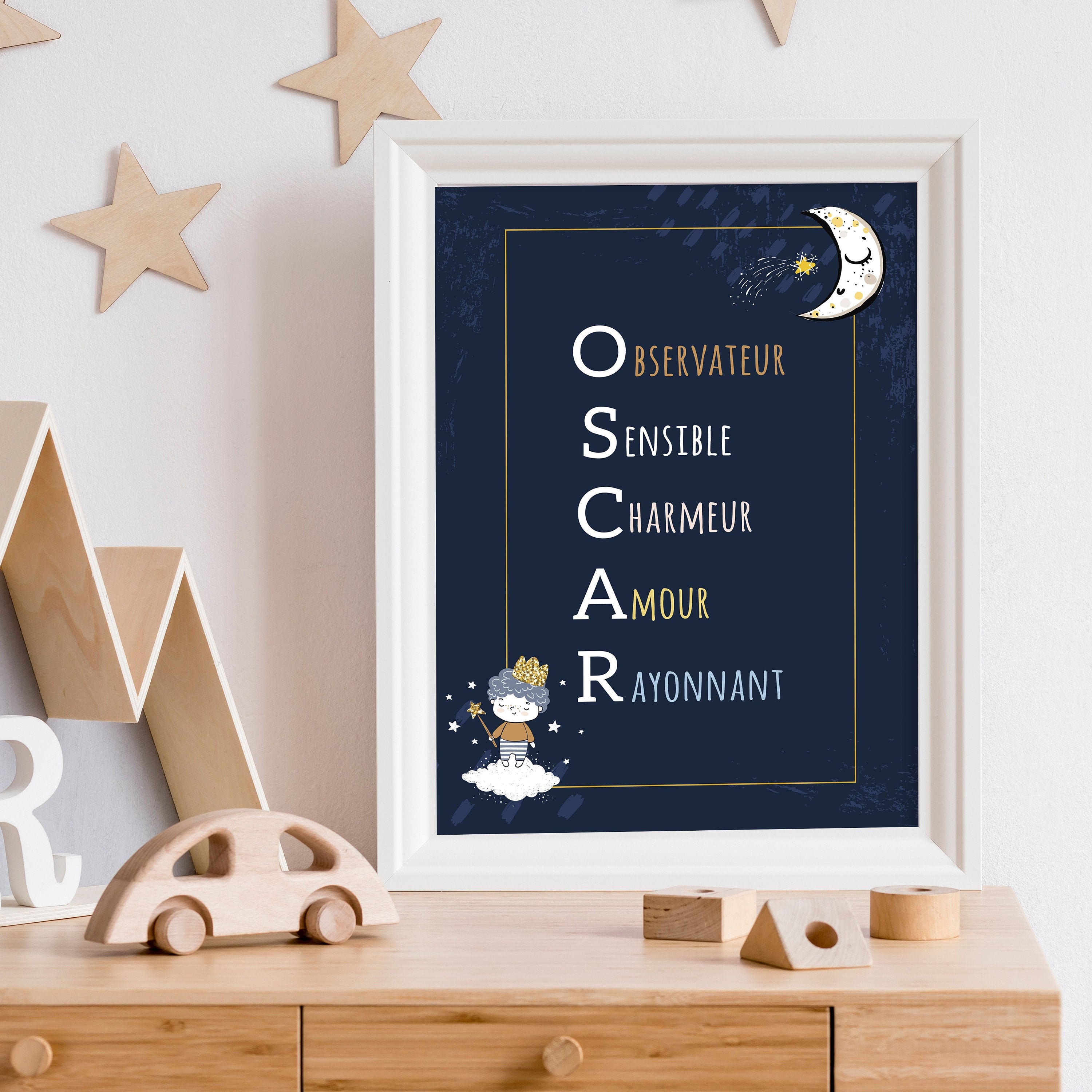 Affiche Personnalisée Au Prénom de Bébé sur Le Thème La Lune. Affiche Acrostiche Spéciale Pour Petit