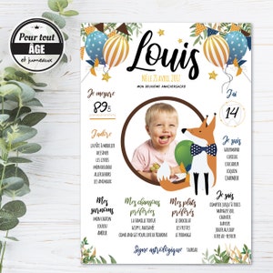 Affiche anniversaire enfant au thème renard avec une ambiance forêt festive grâce à ses ballons.