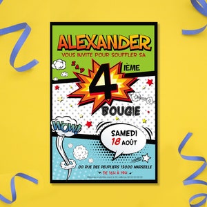 Invitation anniversaire super héro, comics - Anniversaire garçon, anniversaire comics - Anniversaire BD - Invitation personnalisée