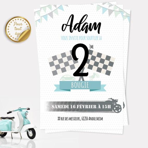 Invitation anniversaire Moto Carton invitation anniversaire Course Carte  Invitation anniversaire Voiture Papier haut de gamme -  France