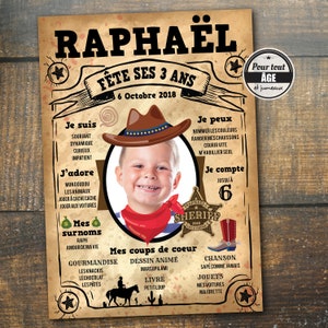 Poster di compleanno personalizzato - Poster di compleanno di un bambino - Poster di compleanno di un bambino in stile occidentale - Compleanno di un ragazzo - Wild West
