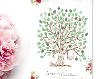 Arbre à empreintes mariage bohème avec ses pivoines, autres fleurs et feuillage. Livre d'or mariage original et sur-mesure.