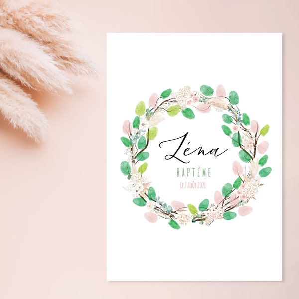 Boom met landelijke doopvoetafdruk met zijn kroon van bloemen en pampa's