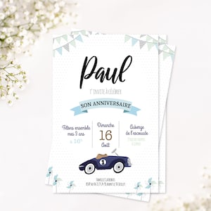 Personalized vintage car themed birthday boy invitation.