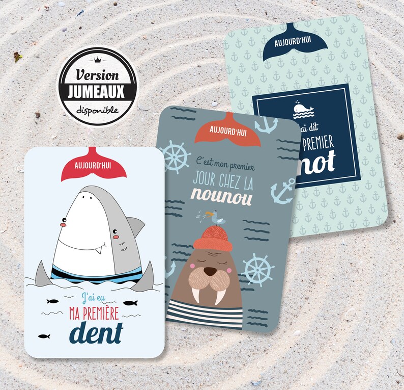 Immortalisez la première année de bébé avec ces cartes étapes originales avec des animaux marin - Créatrice ETSY : OmadeCreation