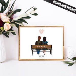 Retrato de pareja personalizado para un regalo original y a medida. Tema de amor brillo