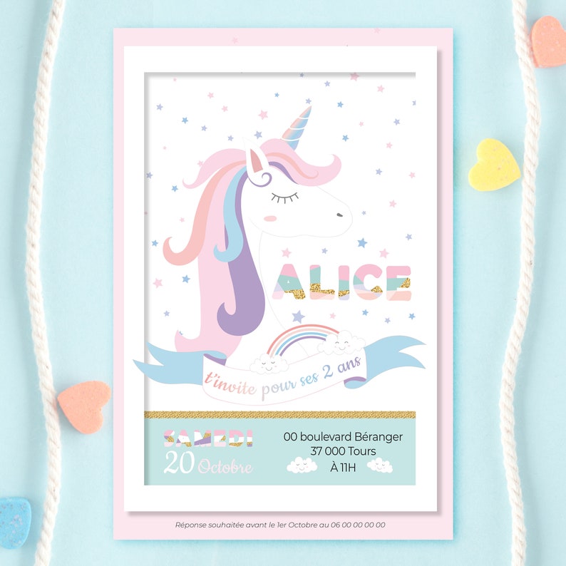 Invitation anniversaire licorne Invitation anniversaire fille Invitation Licorne Carte Invitation Anniversaire Princesse image 1