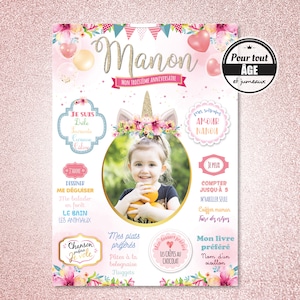 Compleanno bambino unicorno - Poster di compleanno personalizzato per ragazza