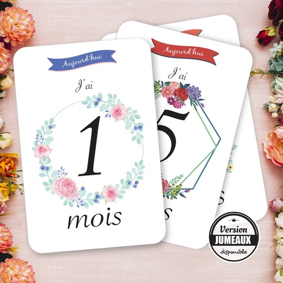 Carte Etape Bebe Rose Et Fleurs Pour La Premiere Annee De Bebe Etsy