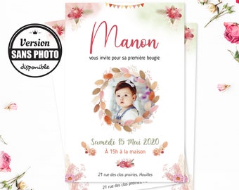 Personalized girl's birthday invitation with or without a photo with a dried flower theme.