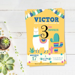 Invitation anniversaire garçon - Lama - Carton invitation enfant - Carte Invitation anniversaire lama -  Papier haut de gamme