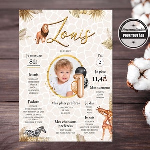 Cartel de cumpleaños de sabana, safari, flores secas para niños.