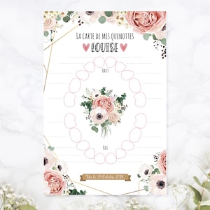 Carte Quenottes bébé - Cartes dents de lait bébé - Carte dents de bébé - Carte personnalisée bébé - thème fleurs, pastel