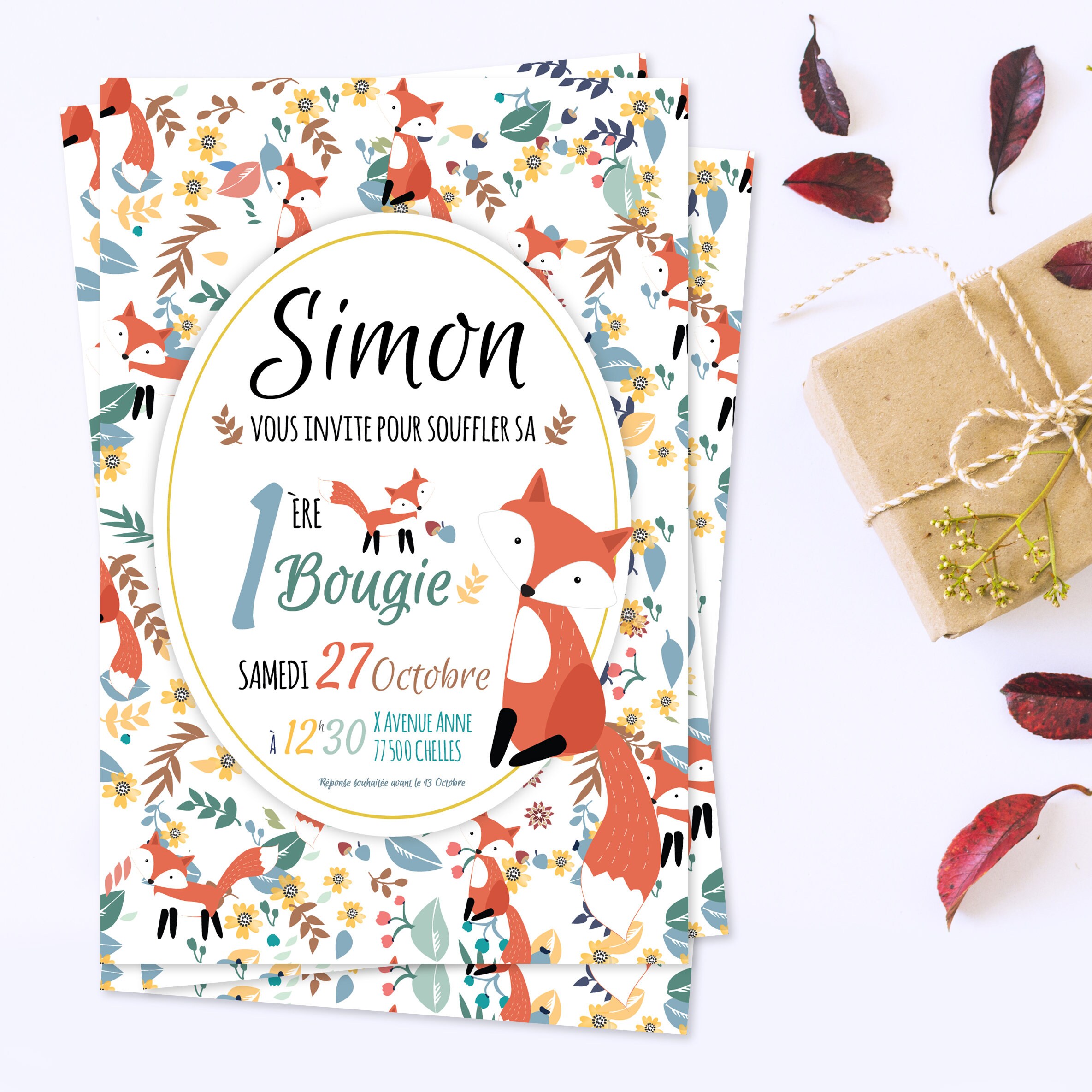 Lot De 12 Cartes D'invitation Pour 4e Anniversaire D'enfant 4e Anniversaire Fille Garçon Renard Avec 12 Enveloppes, 12 Sachets Roses Et 12 Autocollants