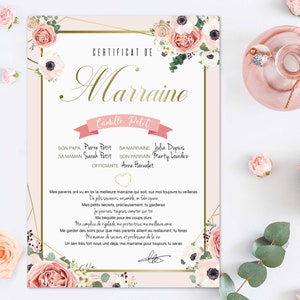 Regalo de la madrina: Bautismo de recuerdo, Cartel de Certificado Personalizado. Colección Flores.