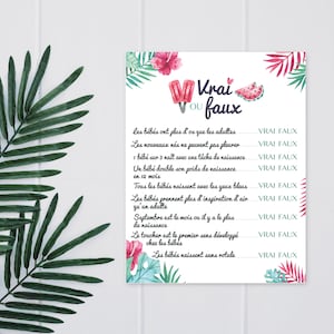 Baby Shower - Games cards baby shower games baby shower, true or false, tropical watercolor