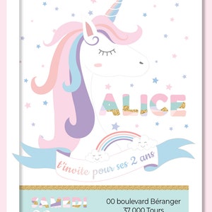 Invitation anniversaire licorne Invitation anniversaire fille Invitation Licorne Carte Invitation Anniversaire Princesse image 2