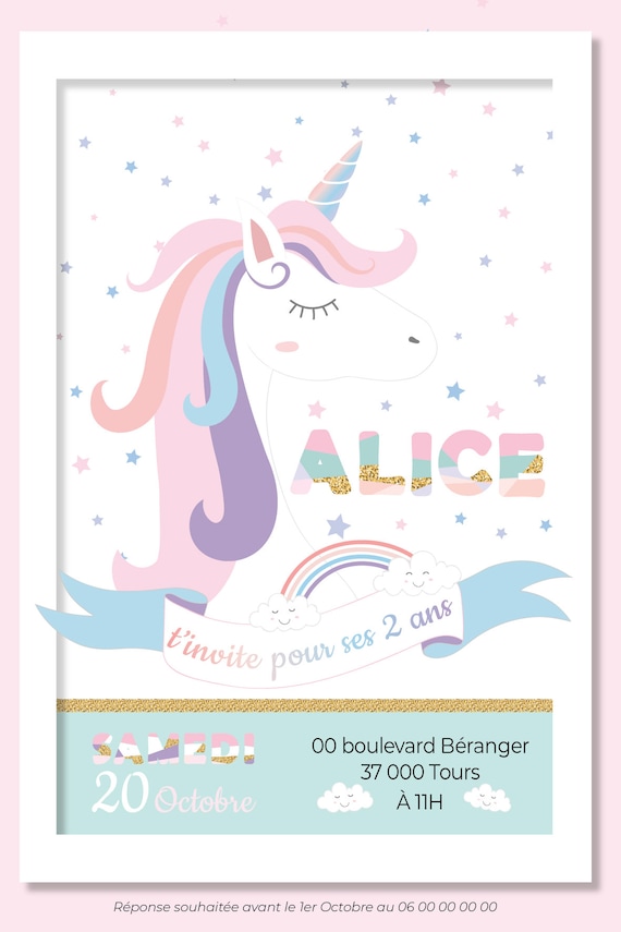 Invitation Anniversaire Licorne Invitation Anniversaire Etsy