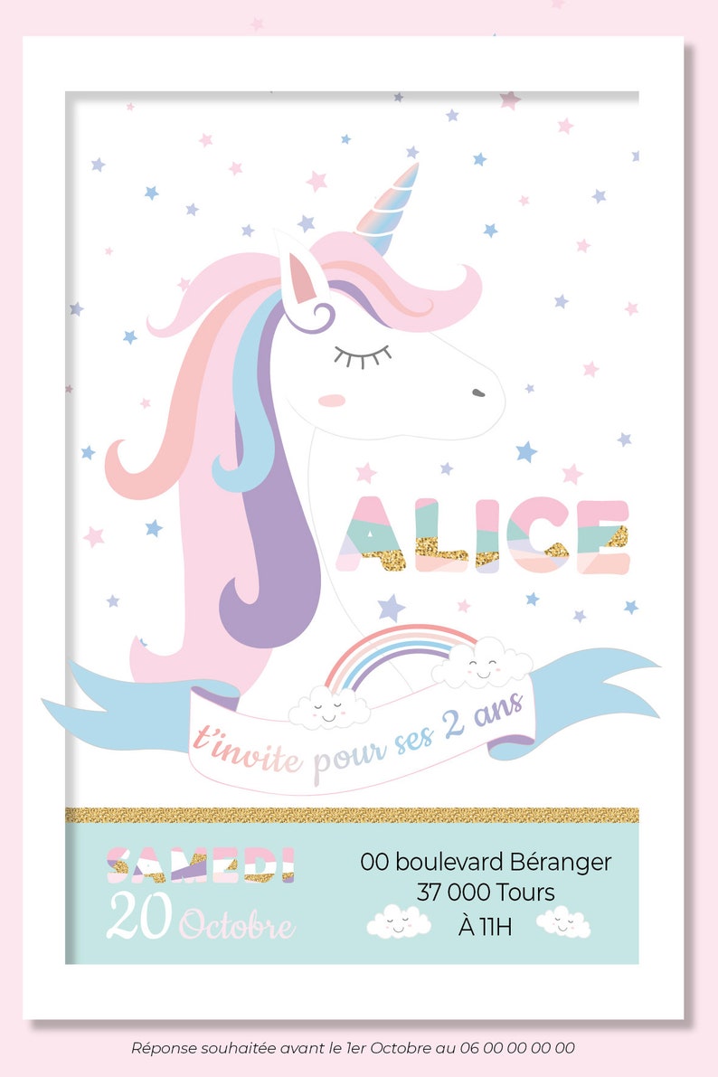 Invitation anniversaire licorne Invitation anniversaire fille Invitation Licorne Carte Invitation Anniversaire Princesse image 2